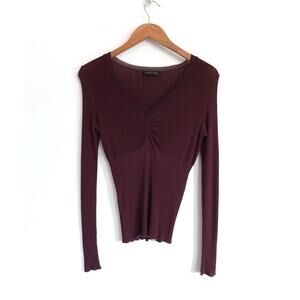 FALKE Pointelle Rib Lace Long Sleeve Gathered V-Neck Tee Top Net-A-Porter M $178